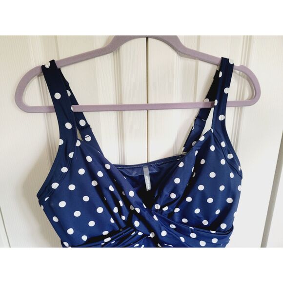 Lands' End Swim‎ Top Navy 12DD Halter Tankini Polka Dot Underwire Bra Nip Tuck - Picture 4 of 8